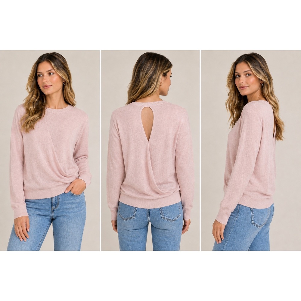 Dorothy Perkins Sweater Womens 8 Pink Acrylic Keyhole Back Draped Knit Pullover